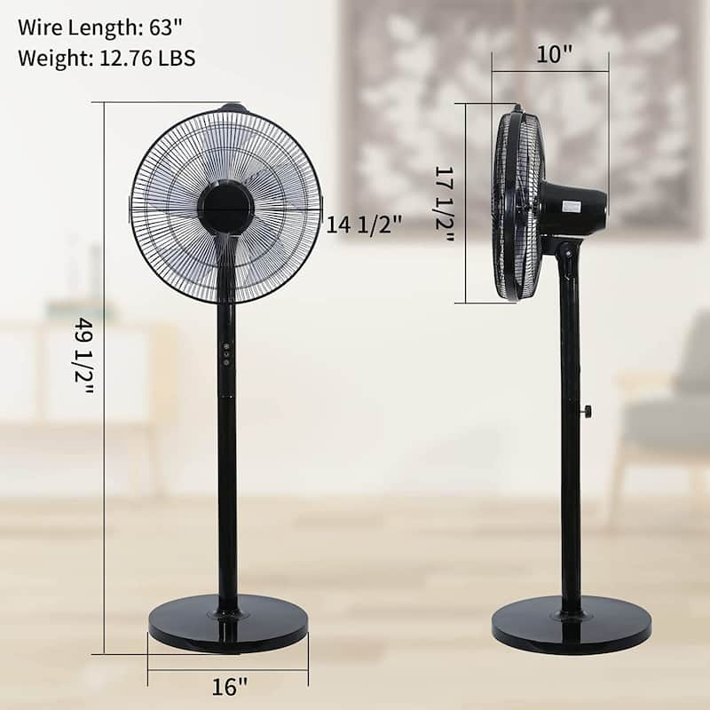 Simple Deluxe 14.5" Adjustable 12 Levels Speed Pedestal Stand Fan with